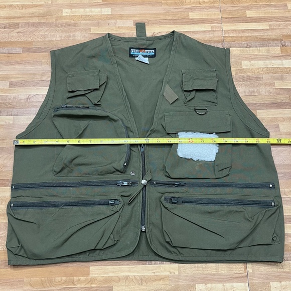 Clear Creek Fishing Vest Mens XL Fly Patch Olive Green Cargo Zip Pockets - Picture 9 of 9